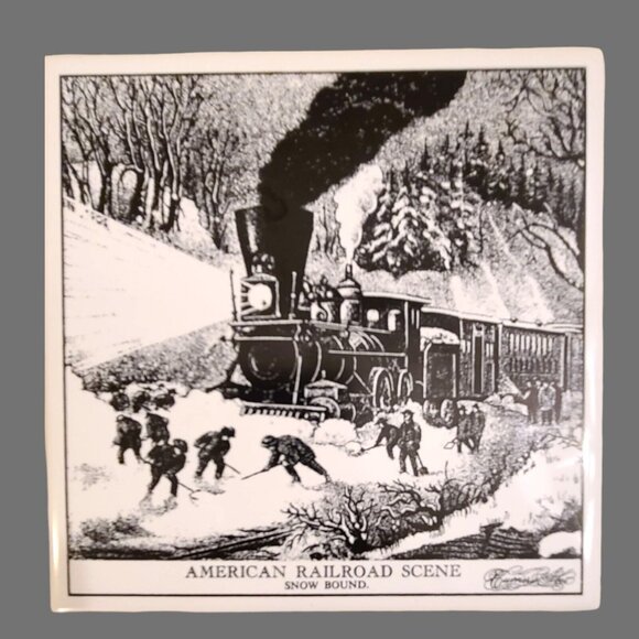 Lot 5 Vintage Currier & Ives Tile Trivet Wall Plaque American Railroad Life In - Picture 5 of 9